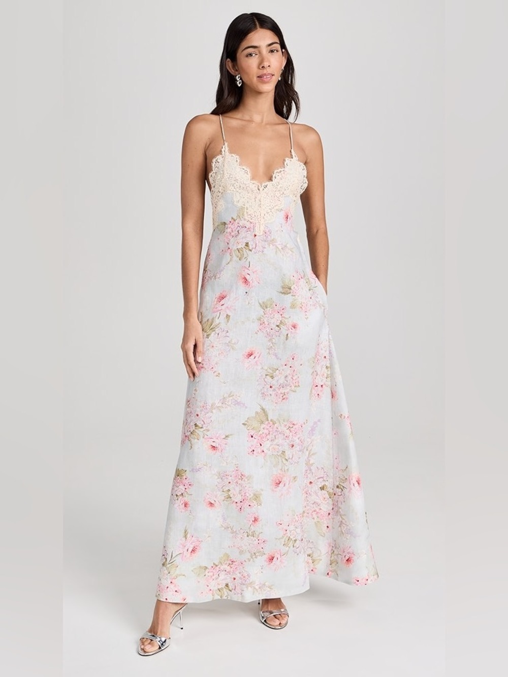 Caroline Constas Watercolor Floral Lace Trimmed Maxi Dress - size small/NWT